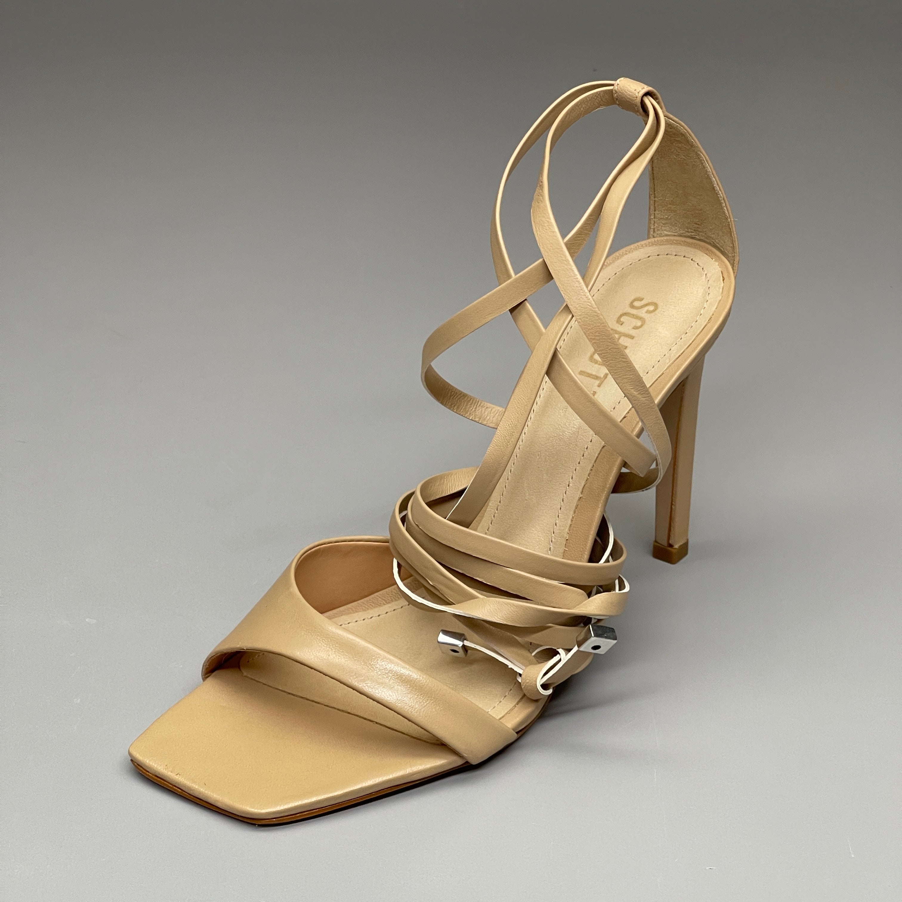 SCHUTZ Bryce Ankle Tie Women's Leather High Heel Sandal Light Nude Sz 10B (New)