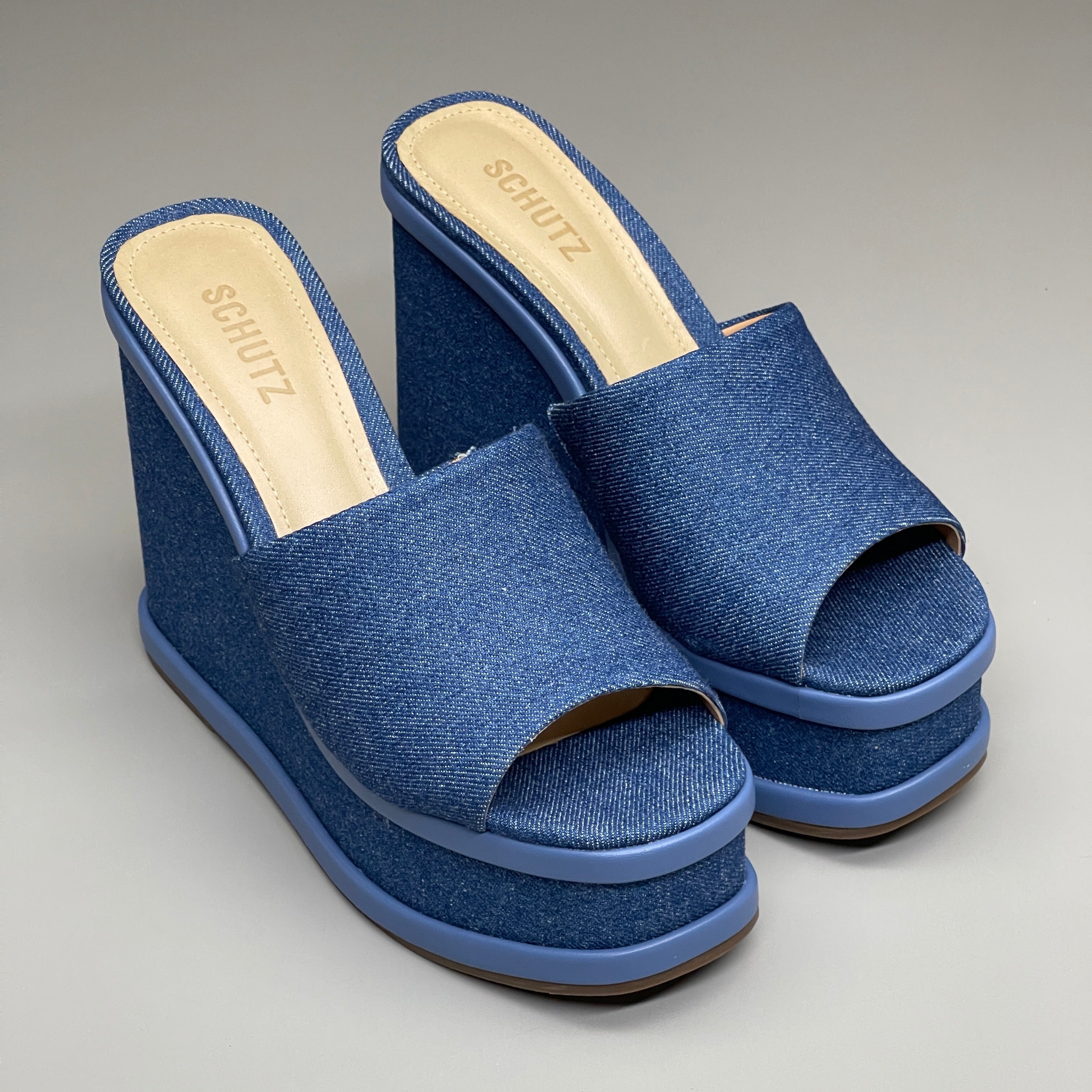 SCHUTZ Dalle Denim Women's Wedge Sandal Blue Platform Shoe Sz 7B (New)