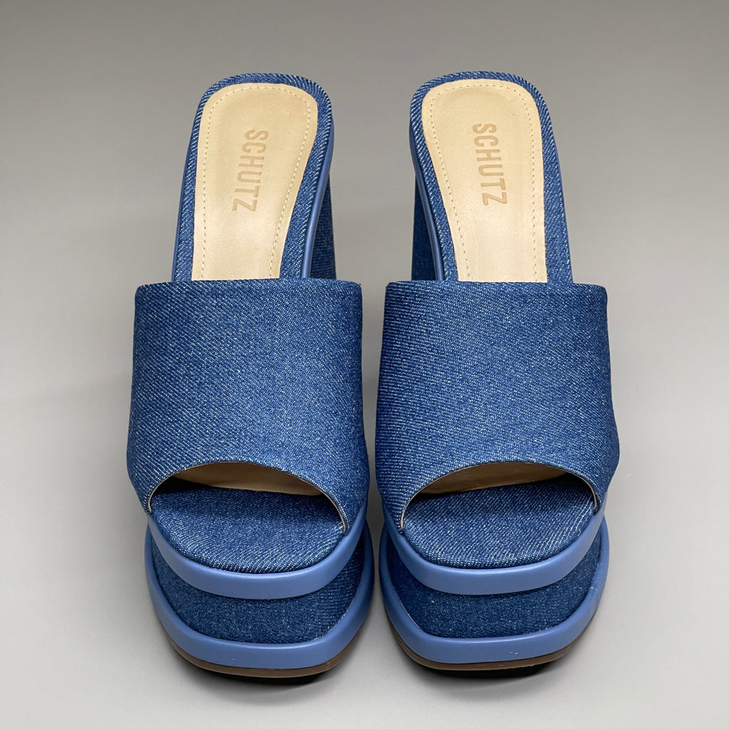 SCHUTZ Dalle Denim Women's Wedge Sandal Blue Platform Shoe Sz 7B (New)