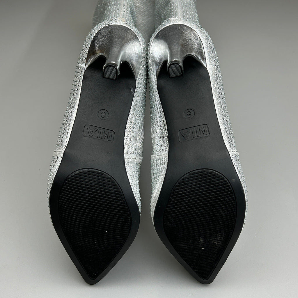 MIA Mackynzie Silver Stone Tall Heeled Boots Sz 9.5M Q100302