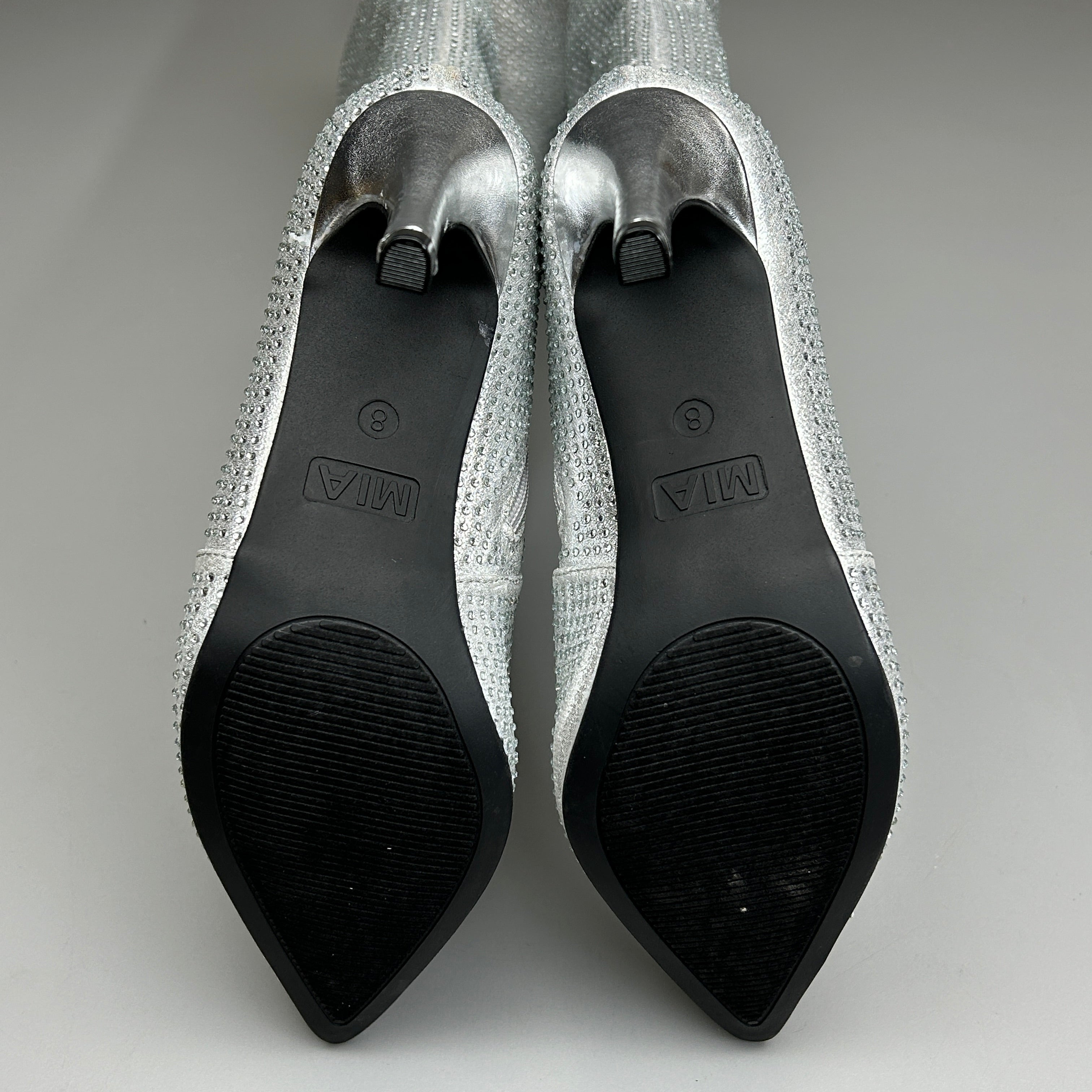 MIA Mackynzie Silver Stone Tall Heeled Boots Sz 9.5M Q100302