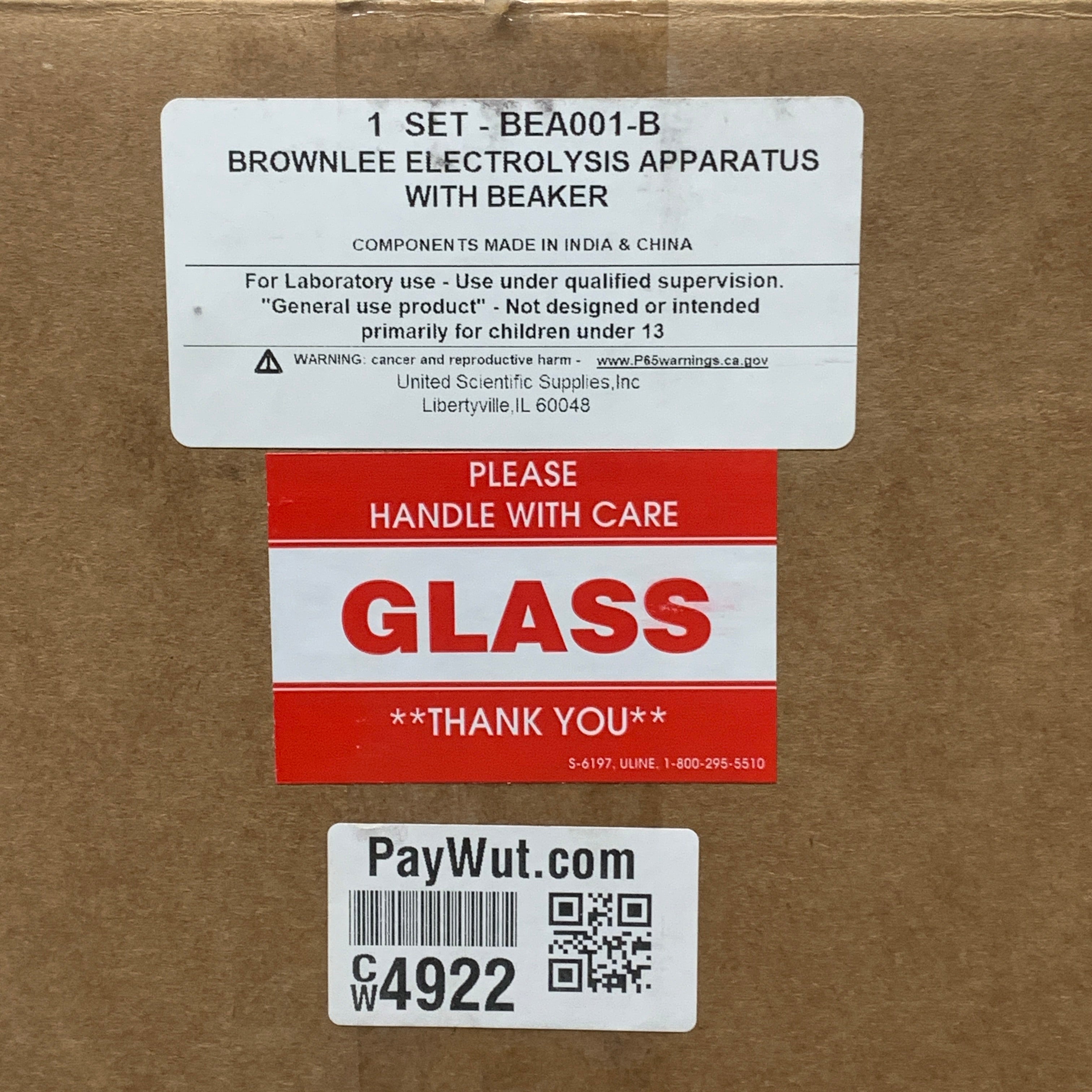 BROWNLEE Electrolysis Apparatus w/Beaker BEA001-B (NEW)