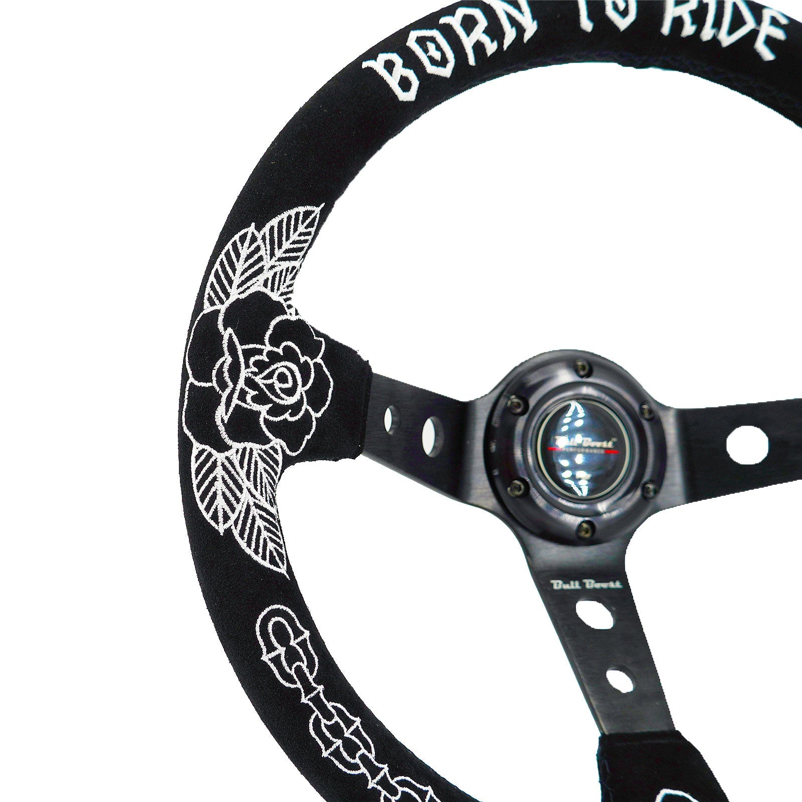 Custom Rose Universal 350mm 3" Deep Dish 6-Bolt Steering Wheel Black Suede Alcantara