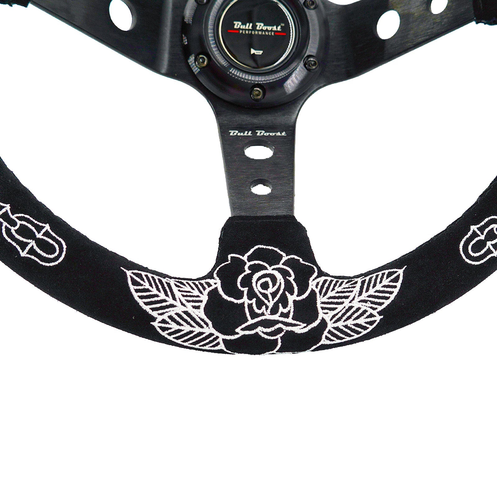 Custom Rose Universal 350mm 3" Deep Dish 6-Bolt Steering Wheel Black Suede Alcantara