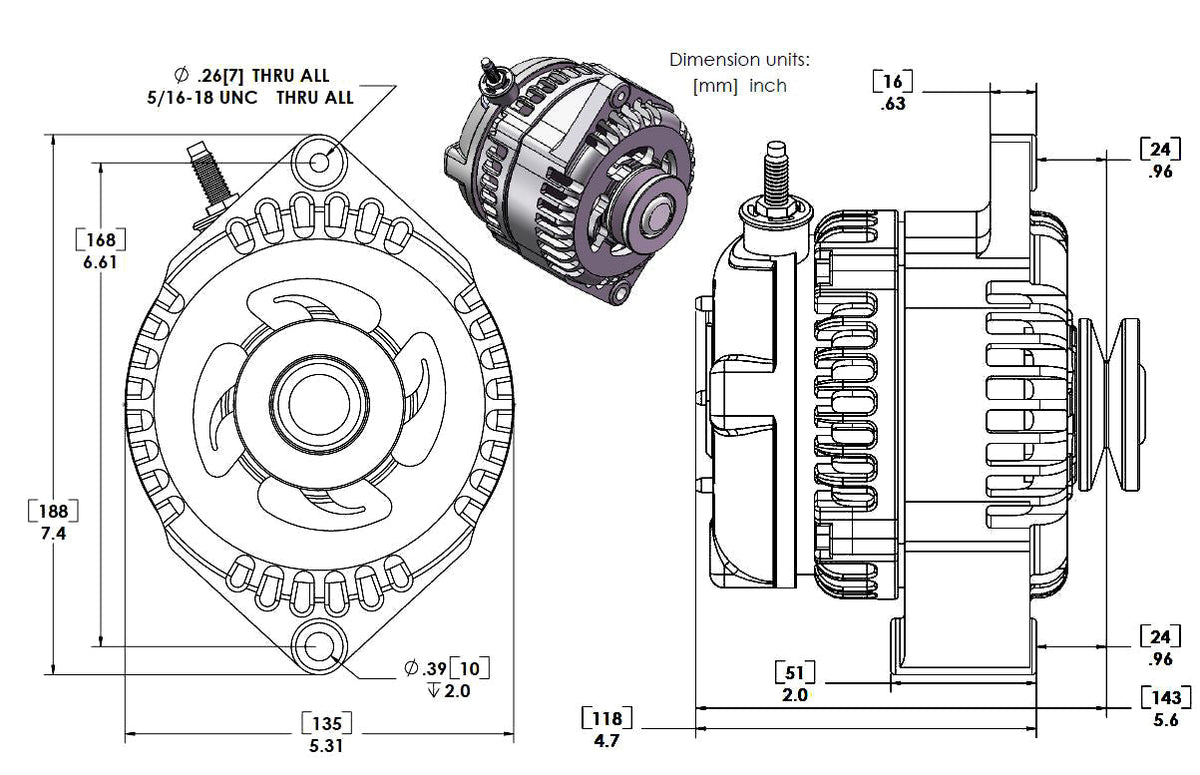 Mechman 170 Amp Racing Alternator 1965-1985 GM - Polished (Includes 2 Pulleys)