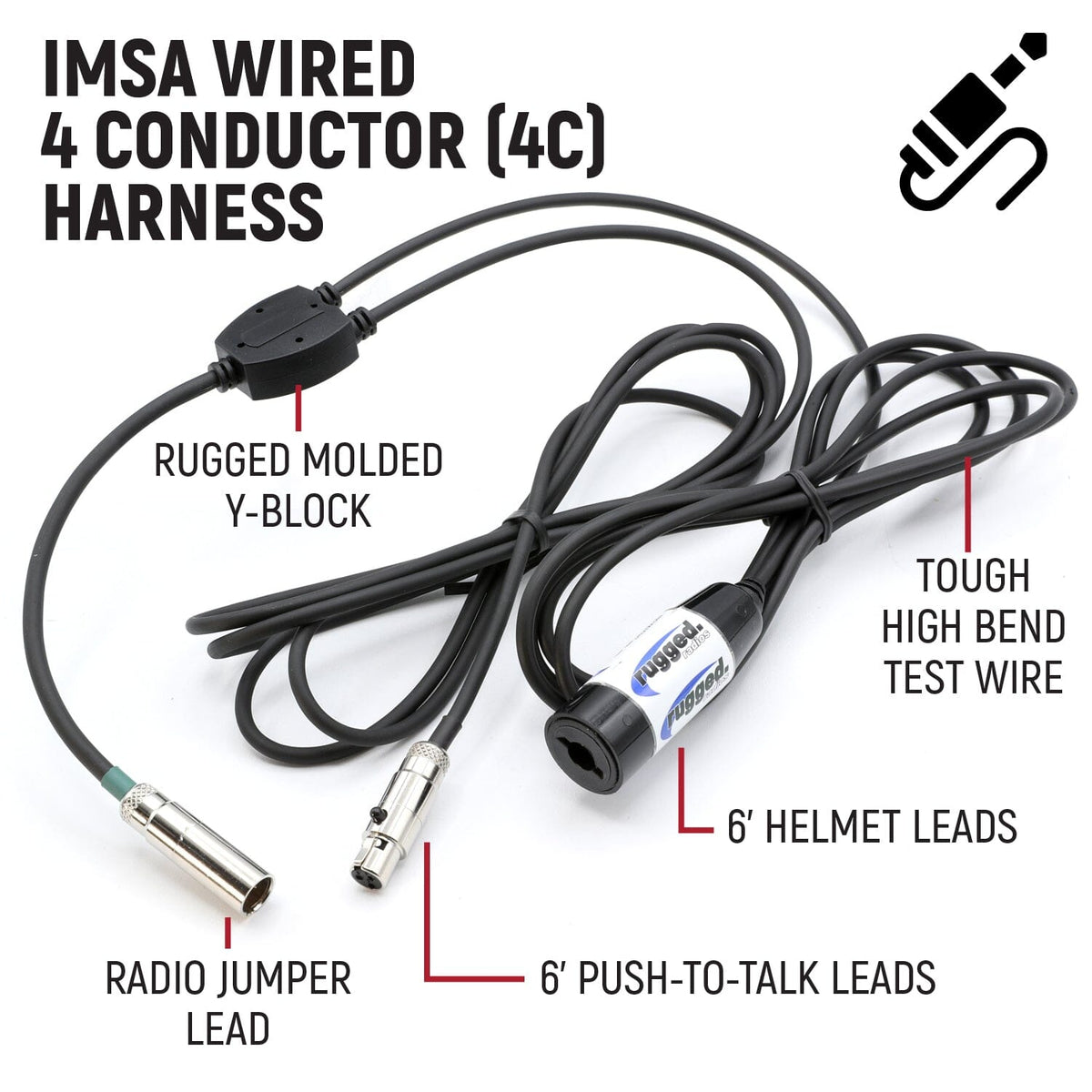 Rugged Radios IMSA 4-Conductor 4C Circle Track Road Race Car Harness