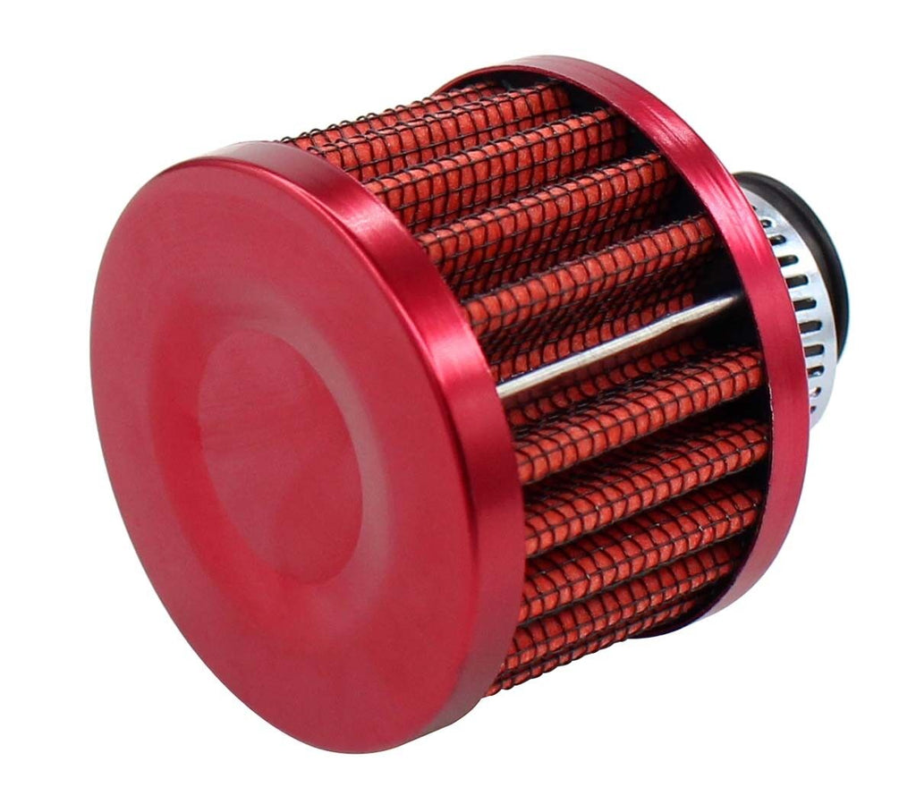 Universal 12mm Crankcase Vent Intake Mini Cone Air Breather Filter Chrome RED