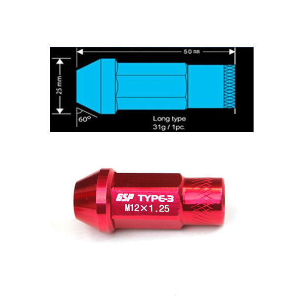 Godspeed Type 3 50mm Lug Nuts 20 pcs. Set M12x1.25