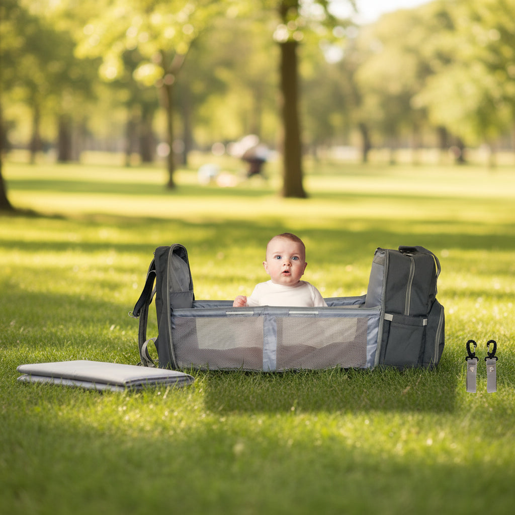 MoonBaby Backpack Diaper Bag Foldable Changing station Portable Crib Bassinet